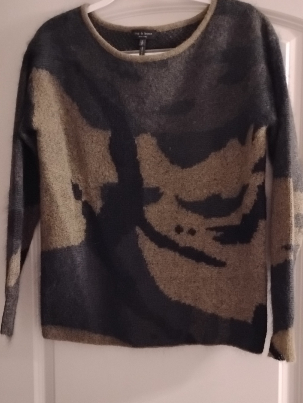 rag & bone Black and Tan Abstract Crewneck Sweater